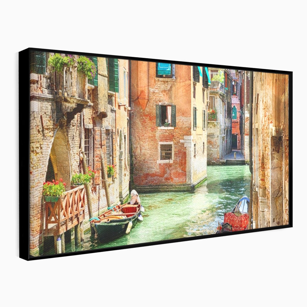 Tablou canvas cu tablou canvas cu peisaj din venetia, in rama de aluminiu negru